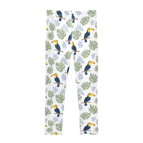 Toucan Bird Leaf Flower Girls Leggings Soft Stretch Workout Yoga Dance Pants for Kids Casual Tights2