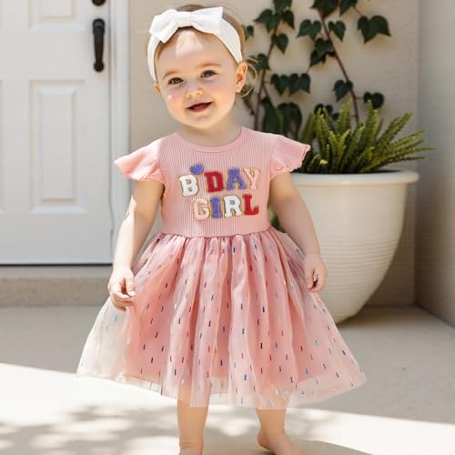 Toddler Baby Girl Birthday Outfit Birthday Girl Ruffle Short Sleeve Patchwork Tulle Dress Little Girl Summer Clothes4