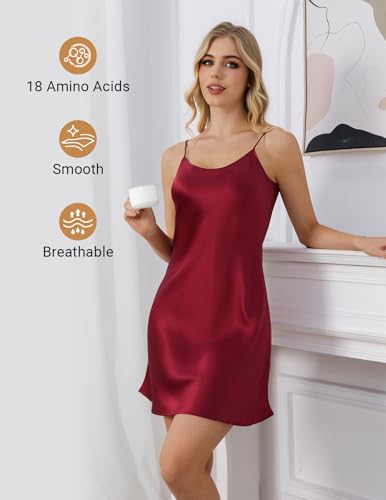 Image of THXSILK Women's Silk Nightgown, 100% Real 19 Momme Mulberry Silk Sleepwear Round Neck Spaghetti Strap Chemise Nightdress