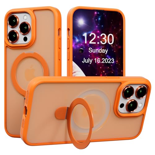 Coque iPhone 13 Pro MagSafe orange mate avec béquille et protection objectif