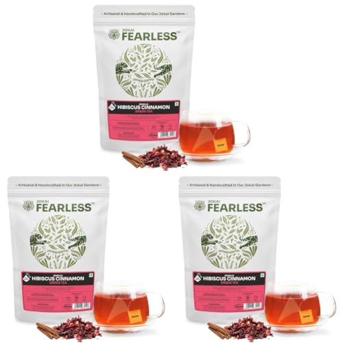 Image of Fearless Hibiscus Cinnamon Green Tea Bags 25 pcs | Real Hibiscus Flowers, No Dust | Delicious Red Tea | No Artificial Colours | Brew Hot or Cold | & Safe Pyramid Tea Bags (Pack of 3)