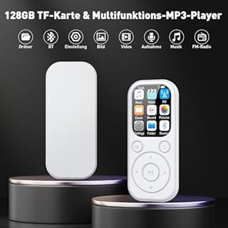 RWSRW 128GB Lettore MP3 con Bluetooth, Lettore Musicale con Radio FM, Registratore Vocale, Suono HiFi, Funzione E-book, Auricolari Inclusi