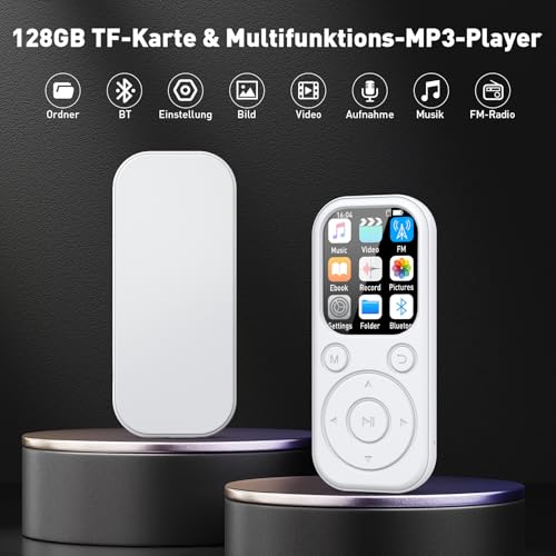 Rwsrw 128GB Lettore MP3 Con Bluetooth, Lettore Musicale Con Radio Fm, Registratore Vocale, Suono Hifi, Funzione E-Book, Auricolari Inclusi (Bianco) - 3