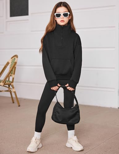 Arshiner Girls Half Zip Sweatshirt Fleece Quarter Zip Pullover Sweatshirts Fall Clothes for Teen Girls Thumb Hole4