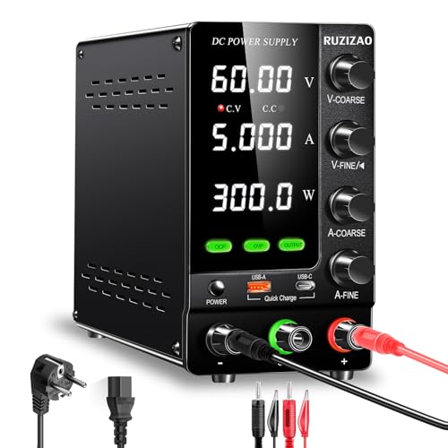 RUIZIZAO Labornetzteil 60V 5A, Einstellbares Labornetzgerät mit OCP/OVP, Ausgangsschalter und...