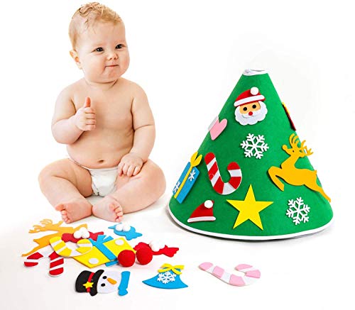 7WUNDERBAR Jupe d'arbre de Noël en Feutre Couverture d'arbre de Noël Bricolage Décoration d'arbre de Noël Couverture d'arbre de Noël Forme Ronde pour Enfants Cadeau de Noël(89cm) (Vert) Cover