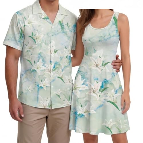 Image of Hawaii Matching Couple Outfits Husband and Wife Clothing Fashionable Mens Casual Shirts Hawaii Dress with Soft Fabric