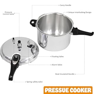 6 Litre Dual Handle Pressure Cooker for Kitchen & Catering, Aluminium + Stainless Steel, Suitable for all Hob Types Including Induction Hob - Silver