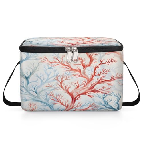 GzLeyigou Ocean Coral Lunch Bags for Women Men 9 Cans, Hot & Cold Food Delivery Bag Insulated Grocery Bag Insulated Lunch Box Blue Red Corals Cooler Bag for Office Work Picnic Beach