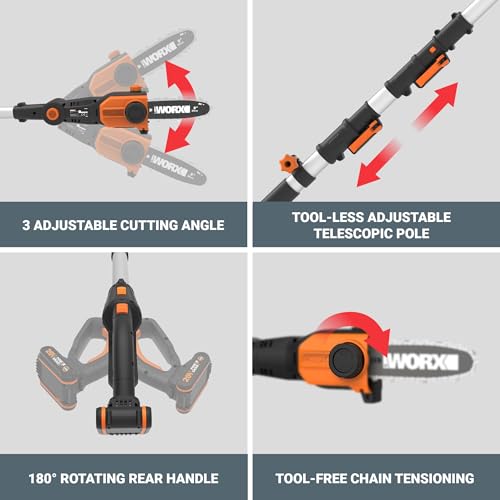 WORX Cordless Pole Saw, 20V 8" Chainsaw, WG349.9 - image 3