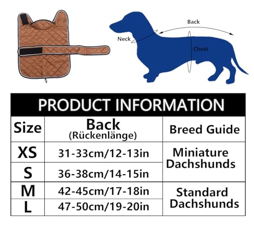 Geyecete - Warmer wintermantel für dackel Hunde,Hunde Winterjacken mit plüschfutter,Outdoor jacken mit verstellbaren gürtel und Kabelbaumloch,für mittelgroße und Kleiner dackel-Braun-M