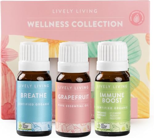 Lively Living Wellness Collection Essential Oils Trio - Energy, Citrus Blend, Australian Certified Organic Oil Set for Diffuser, Humidifier, Vaporizer