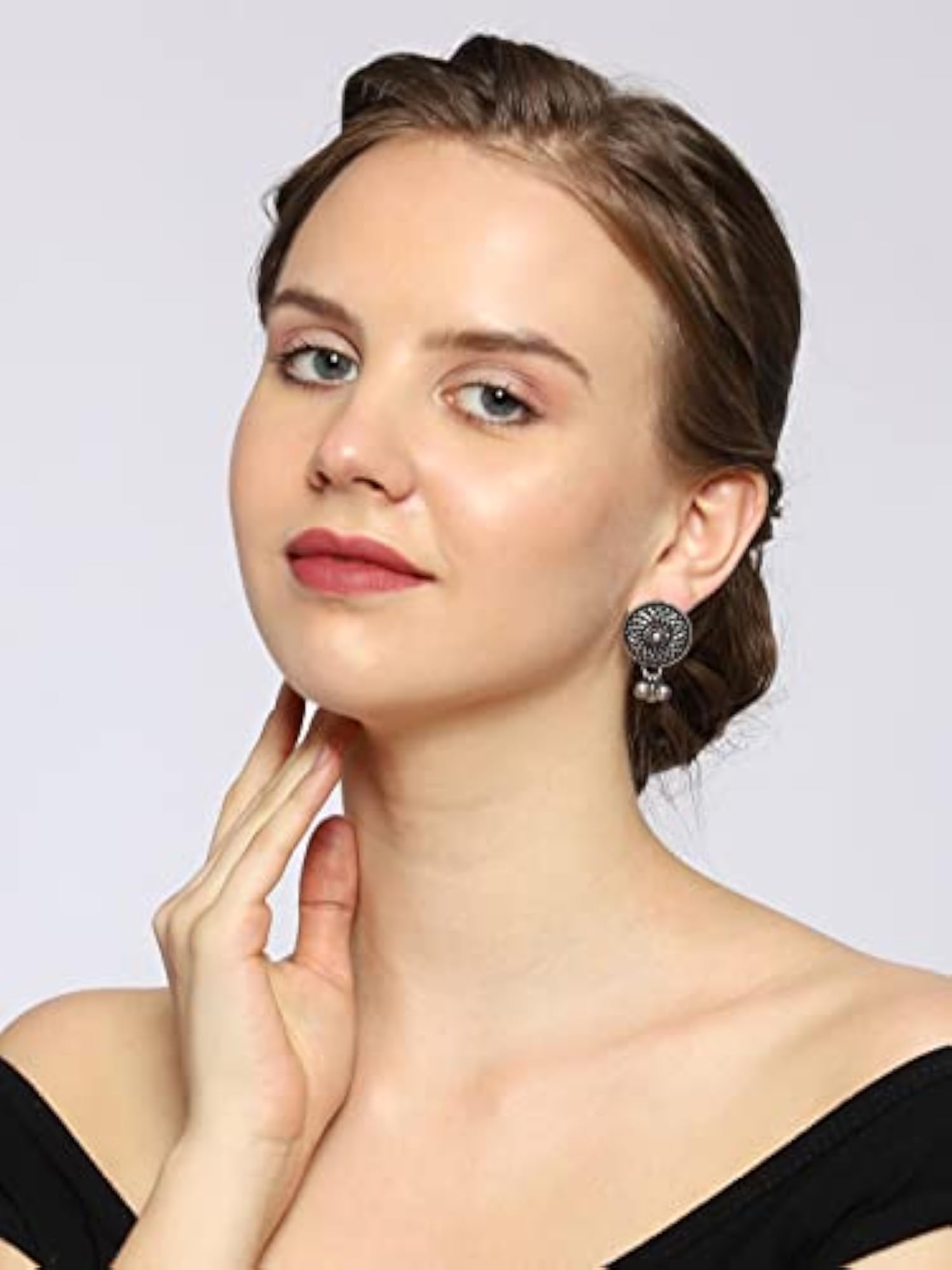 Oxidized Silver Plated Minimal Stud Earrings for Women