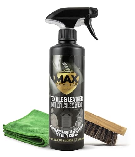 MAX DETAIL-LAB - Textile & Leather - Limpia Tapicerias Coche, Elimina Manchas Difíciles, Kit Limpieza Interior Detailing Profesional Tapiceria Cuero Piel Alcántara Asientos, 500ml