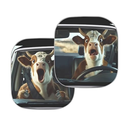 Image of Funny Cow Print Sunshade Visor 2 PCS Car Windshield Sun Shade Easy Installation Foldable Automotive Interior Accessories for Sun Protection Sun Shade for UV Protection