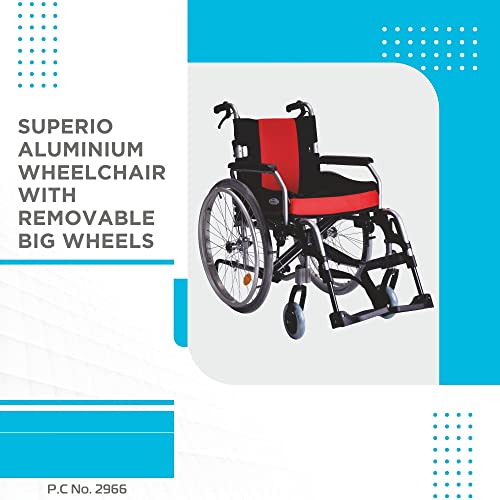 Image of Vissco Superio Aluminium Wheelchair with Removable Big Wheels WIth Folding Mechanism & Flippable Armrest, Weight Bearing Capacity 110kg - Color (Multicolor)