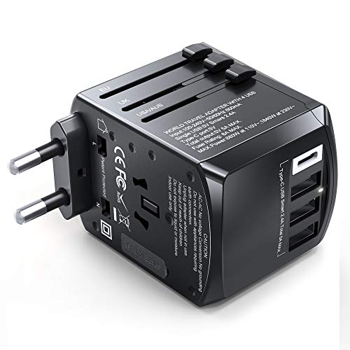 Adapter, Upgrade True 1840W Stable International European Power Plug Adapter, Worldwide All in One Universal Wall Charger with Type C A G I 4 USB Port for US EU UK AU Asia 200 Countrie