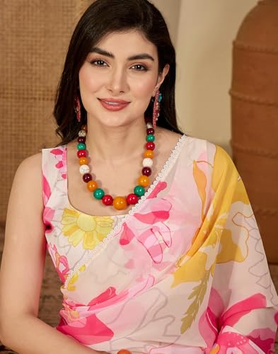 Image of SIRIL Women's Georgette Floral Printed Saree with Unstitched Blouse Piece