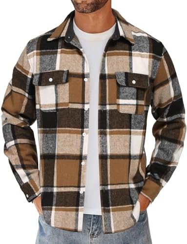COOFANDY Men's Flannel Shirt Long Sleeve Plaid Lumberjack Shirt