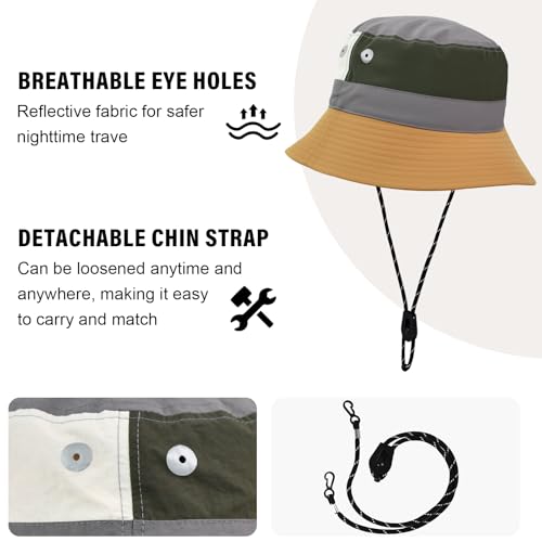 Image of Outdoor Kids Sun Hat Quick Dry Bucket Hat Multiple Color Patchwork for Boys Girls 8-15 Years UPF 50+ Summer Beach Hats
