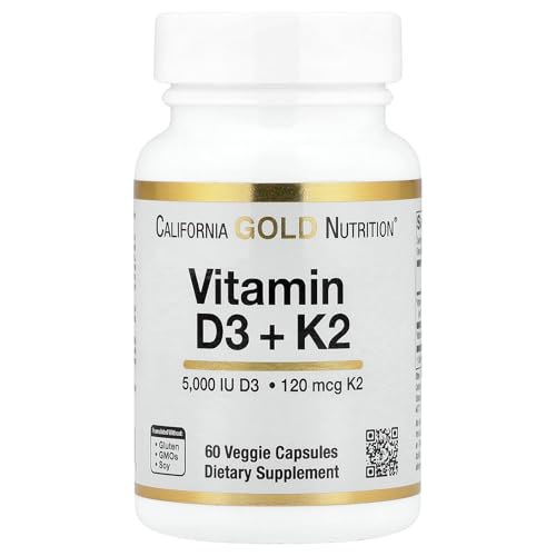 California Gold Nutrition Vitamin D3 + K2 as MK-7 60 Veggie Capsules