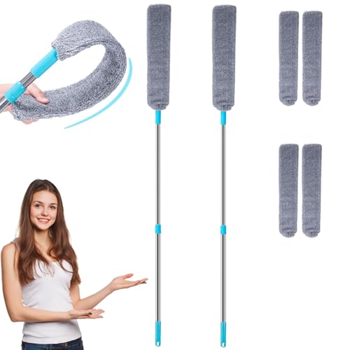 Saker Plus Mop, Saker Retractable Microfiber Dust Brush Gap Mop, Retractable Microfiber Dust Brush Gap Mops for Cleaning with 2 Dusting Cloths Long Handle (2pcs)