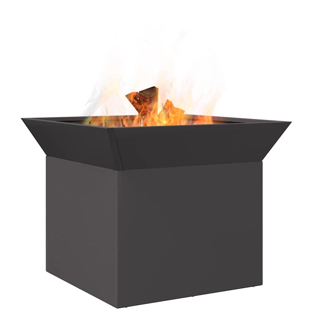 Feuerstelle Schwarz aus Stahl 50 x 50 x 40 cm für Terrasse und Garten, Outdoor Feuerstelle, Kamin Ofen, Schornstein, Heizkassette für Wärme und Deko im Außenbereich