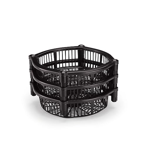 Fruteira Cesto De Frutas 3 Andares Reforçado Com Rodinha Redondo (Preto)