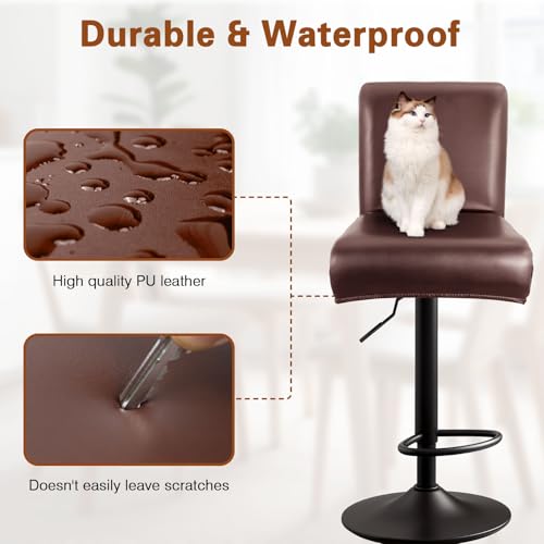 Image of PU Leather Bar Stool Covers with Backs, 6 Pack Stretch Waterproof Bar Stool Chair Covers Washable & Comfortable Barstool Covers Slipcovers with Back for Pub /Counter /Dining Room Decoration (Coffee)