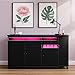 L-Shaped Manicure Table with Storage Cabinet, Drawer & Shelf, Rotating & Convertible Nail Tech Desk, Modern Nail Salon Table with LED Light, Black
