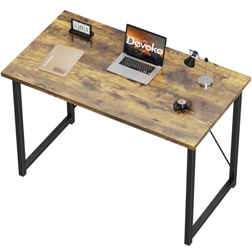 Devoko Computer Desk 100 x 50 x 75 cm, Home Office desk, Study Writing Small Desks, Gaming Deske for Home Workstations, Industrial Design Black Desk Metal Frame, Rustic Brown