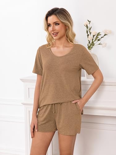 Image of MOYEE Womens Pajama Sets Soft Short Sleeve Shirt and Shorts 2 Pieces Lounge Outfit Sets with Pockets