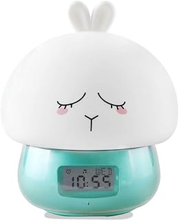 NOALED Reloj despertador LED Reloj de mesa Toque suavemente Función de repetición Lámpara de ambiente de 7 colores y luz nocturna USB-Conejito de dibujos animados, verde
