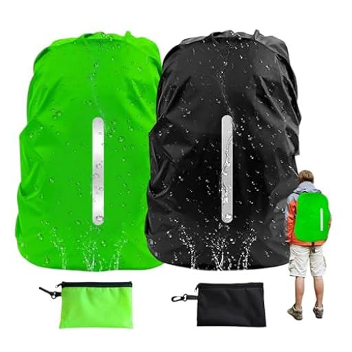TECET® 2 Pcs Funda Impermeable Mochila para Lluvia 20-30L | Chubasquero para Mochila | Protector Lluvia Mochila Reflectante | Funda Mochila Escolar con Ruedas ó para Avión (Verde + Negro) | Ya disponible en tu tienda friki favorita! En mundofriki.es!