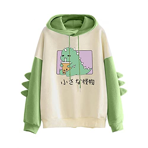 Chaconka Sweat à Capuche Imprime Dinosaure Japonais Femme Sweat-Shirts Manches Longues Kawaii Mignon Amples Casual Soprt Hoodie Automne Hiver Chaud Pull à Capuche pour Femme Fille Ado Cover