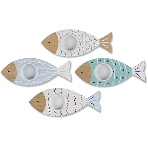 SAILINGSTORY Wooden Fish Tealight Candle Holder Set Cover