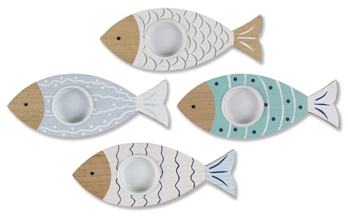SAILINGSTORY Wooden Fish Tealight Candle Holder Nautical Coastal Beach Decor Votive Candle Holder...