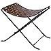 HomeRoots Iron; Black Metal Finish, Real Leather Brown Leather Weave Stool