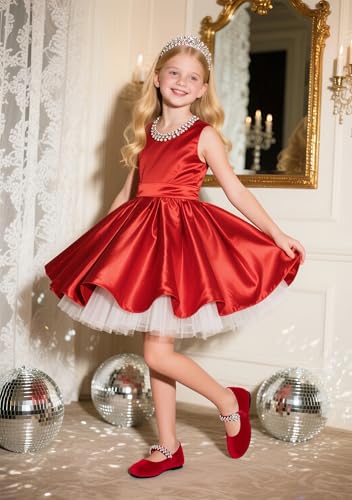 Image of PHIRAMIN Toddler Flower Girl Glitter Dress Shoes Little Girl Ballet Flats Bow Wedding Party