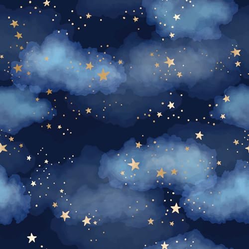 COKCOKR Deep Blue Watercolor Blended Texture Night Sky Nebula Wallpaper 17.71"x118.1" Peel and Stick Wallpaper Vinyl Starry Sky Decoration Contact Paper for Children's Bedrooms, Kitchens, Study Rooms