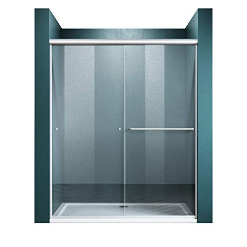 Elegant Shower Door 58.5-60" W X 72" H Double Sliding Shower Doors Semi-Frameless Bypass Bathroom Shower Enclosure With 1/4" Tempered Clear Glass, Brushed Nickel #TOP1