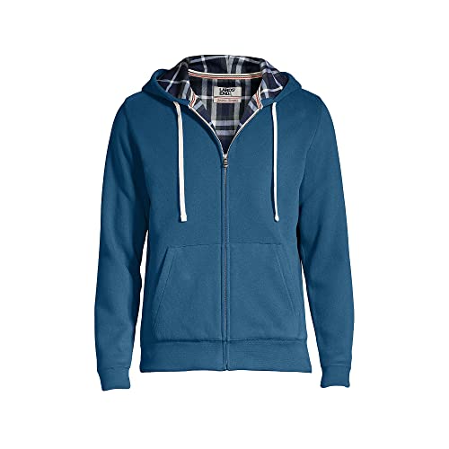 Lands' End Mens Serious Sweats Flannel Lined Hoodie Evening Blue/flannel Regular Medium2