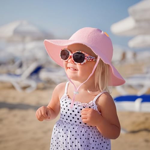 Image of HONGTEYA Baby Sun Hat Toddler Girl Beach Hat Sun Protection Adjustable Outdoor Summer Wide Brim Bucket Hat for Infant Kids