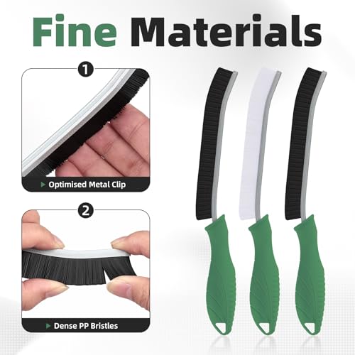 Image of FOOGWEE Hard Bristle Crevice Cleaning Brush - Cleaning Supplies - Grout Cleaning Brushes for Household Use - Crevice Cleaning Tool for Bathroom, Home and Kitchen (3, Green)