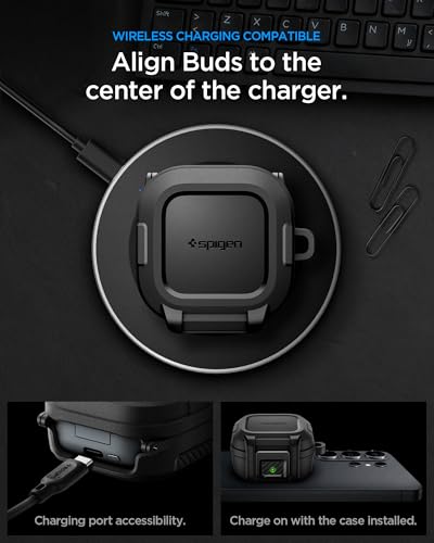 Image of Spigen Lock Fit | Samsung Galaxy Buds 4 Pro /Buds 4 Case Cover [Carabiner Included] [Lost-Prevent] [Shock-Proof] TPU+PC - Matte Black
