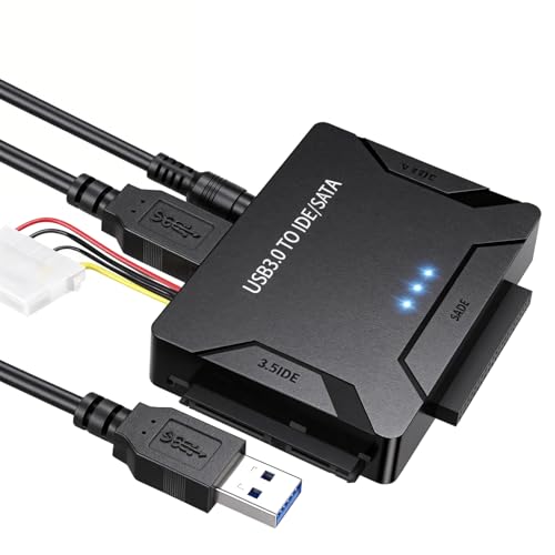 USB 3.0 to IDE SATA Adapter Hard Drive Reader, Type C USB to External Hard Drive Disk HDD Converter Kit for Universal 2.5/3.5 HDD SSD with Power Supply