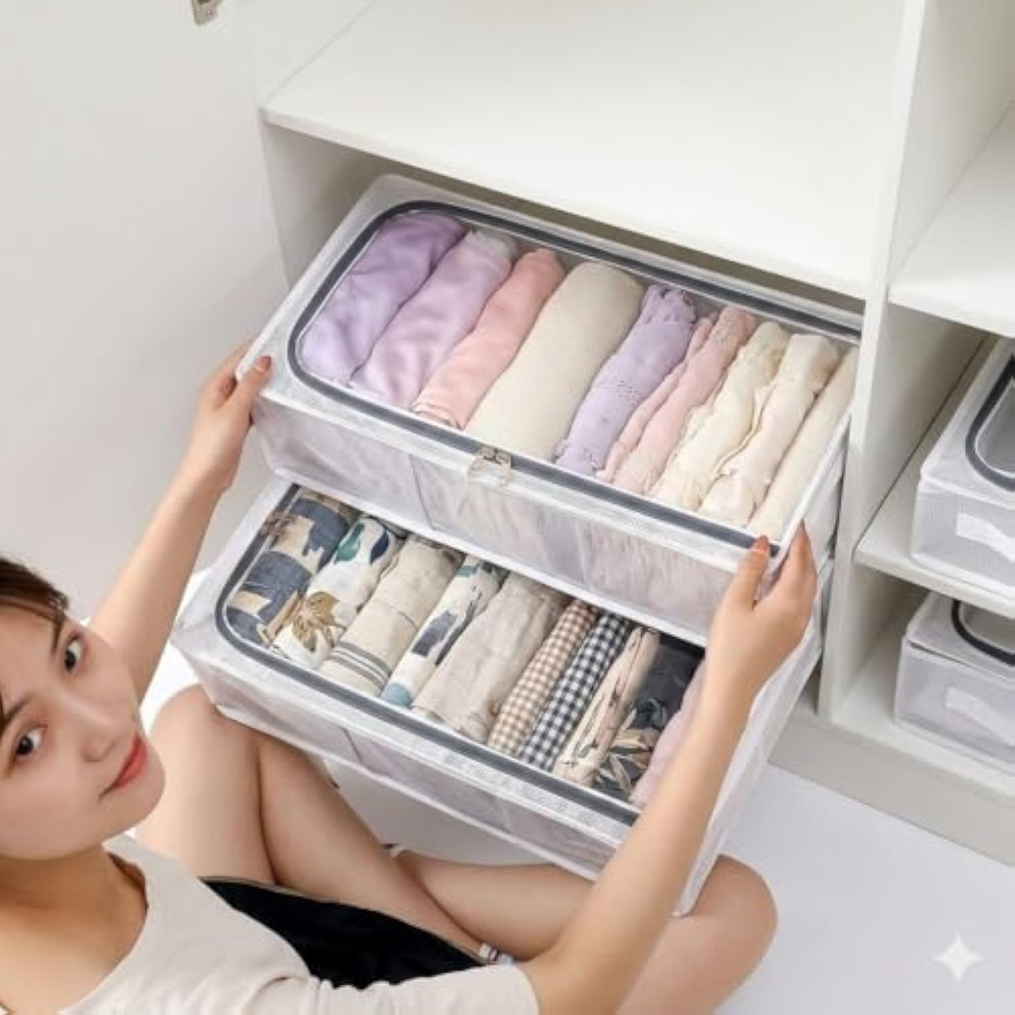 Pack of 2 Clear Plastic Stackable Shoe Storage Boxes