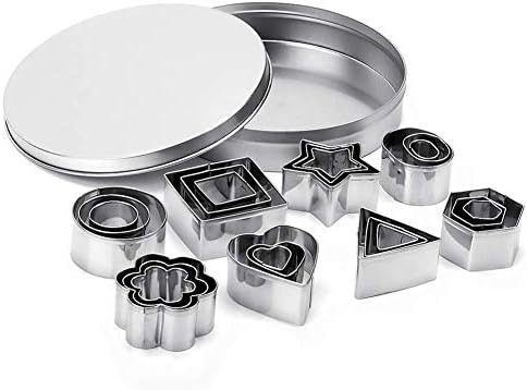 Mini Metal Cookie Cutters Set, Geometric Shapes Cookie Biscuit Cutter Set, Star Flower Hexagon Round Heart Square Triangle Oval Stainless Steel Cutter for Baking (24 Pcs Small Cookie Cutters)