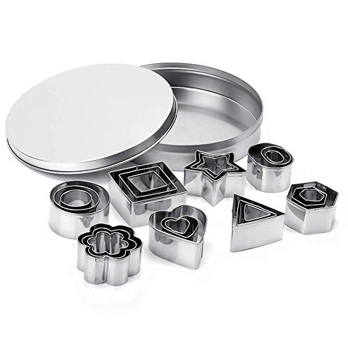 Mini Metal Cookie Cutters Set, Geometric Shapes Cookie Biscuit Cutter Set, Star Flower Hexagon Round Heart Square Triangle Oval Stainless Steel Cutter for Baking (24 Pcs Small Cookie Cutters)
