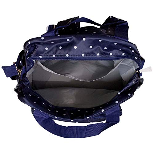 Image of Smart and Fashionable Diaper Bag /Mother Bag /Diaper Backpack for Travel with Diaper Changing Mat (Dotted Navy Blue)